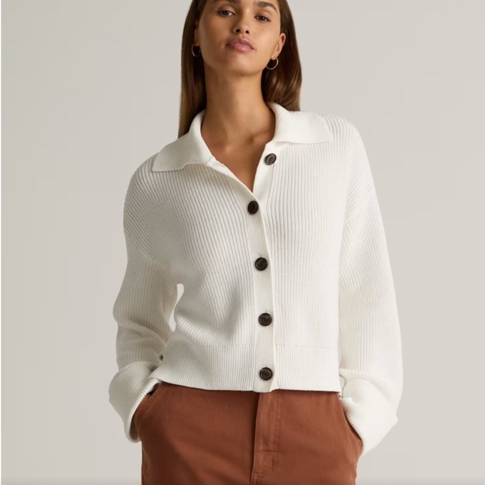 Quince 100% Organic Cotton Fisherman Collared Cardigan, size small, NWT